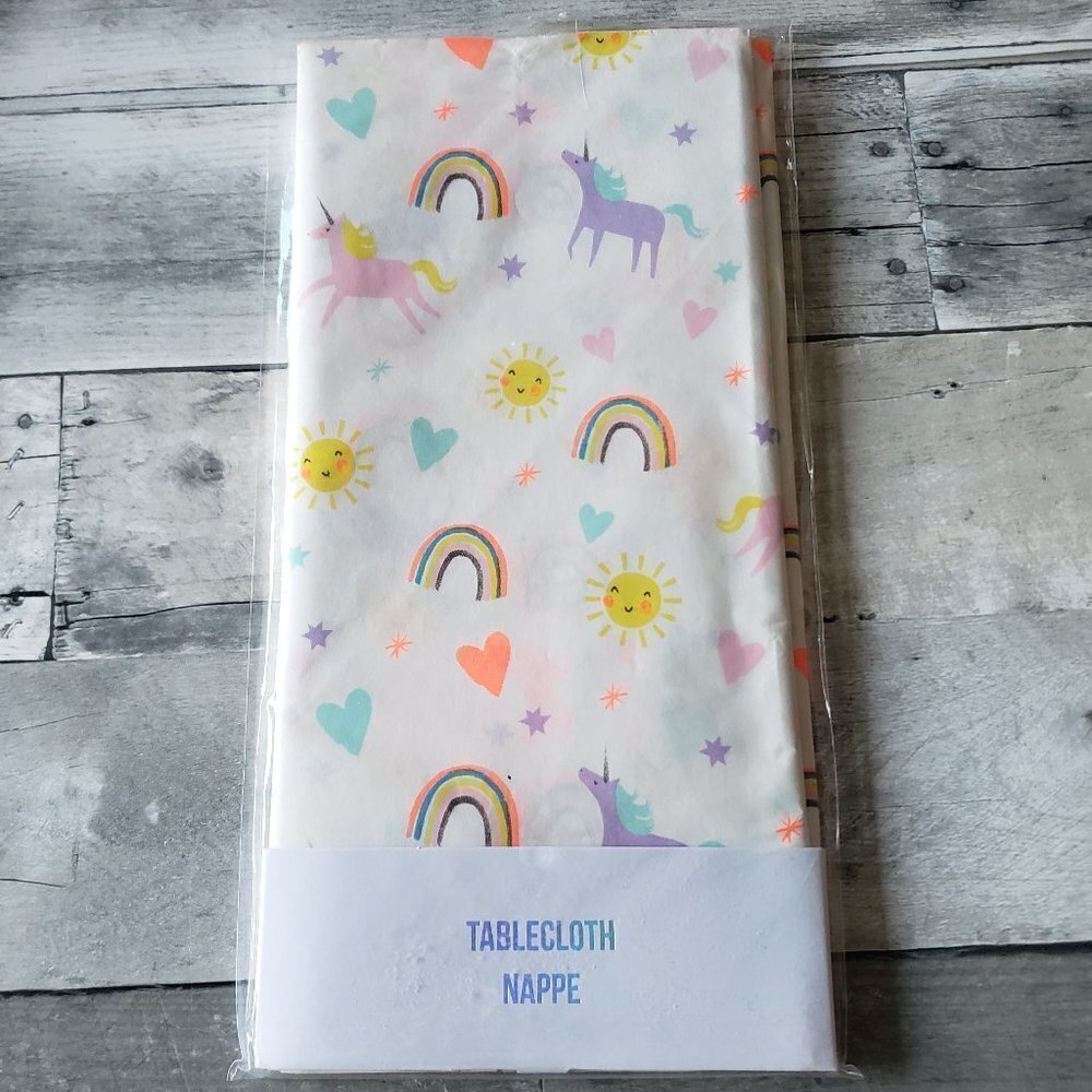 NWT - Meri Meri Unicorn and Rainbow Disposable Tablecloth or Backdrop 102"x54"